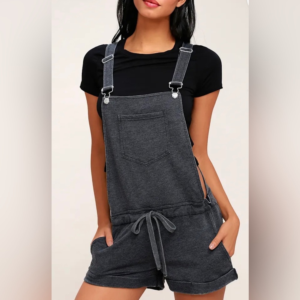 Z Supply Short Overalls Romper French Terry Pink/coral Small Adjustable Waist